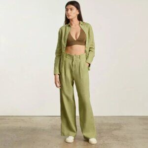Everlane the Linen Way-High Drape Pant in Leek